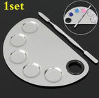 Metallic paint palette with a tool on a black background