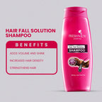 Fresh N Joy Shampoo - Hair Fall Solution bottle with benefits listed on a gray background
