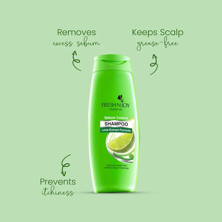 Green shampoo bottle with lime extract on a green background