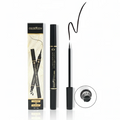 Black eyeliner pen with packaging and close-up of the tip on a white background