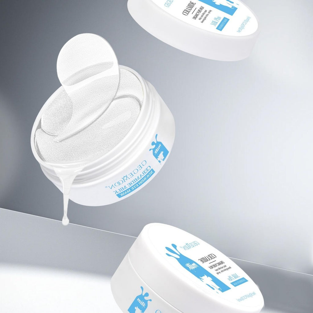 White jar with blue label on a gray background