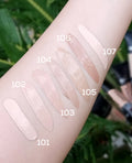 Skinny dipping swatches on a person's arm with numbers indicating shades.