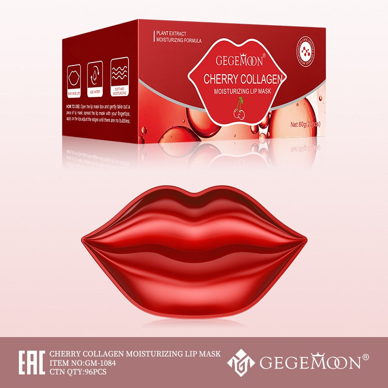 Gegemoon Cherry Collagen moisturizing lip mask packaging with a red lip design on a white background.