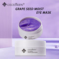 Grape seed moist eye mask packaging with purple gel and GEGEMOON branding on a light purple background.