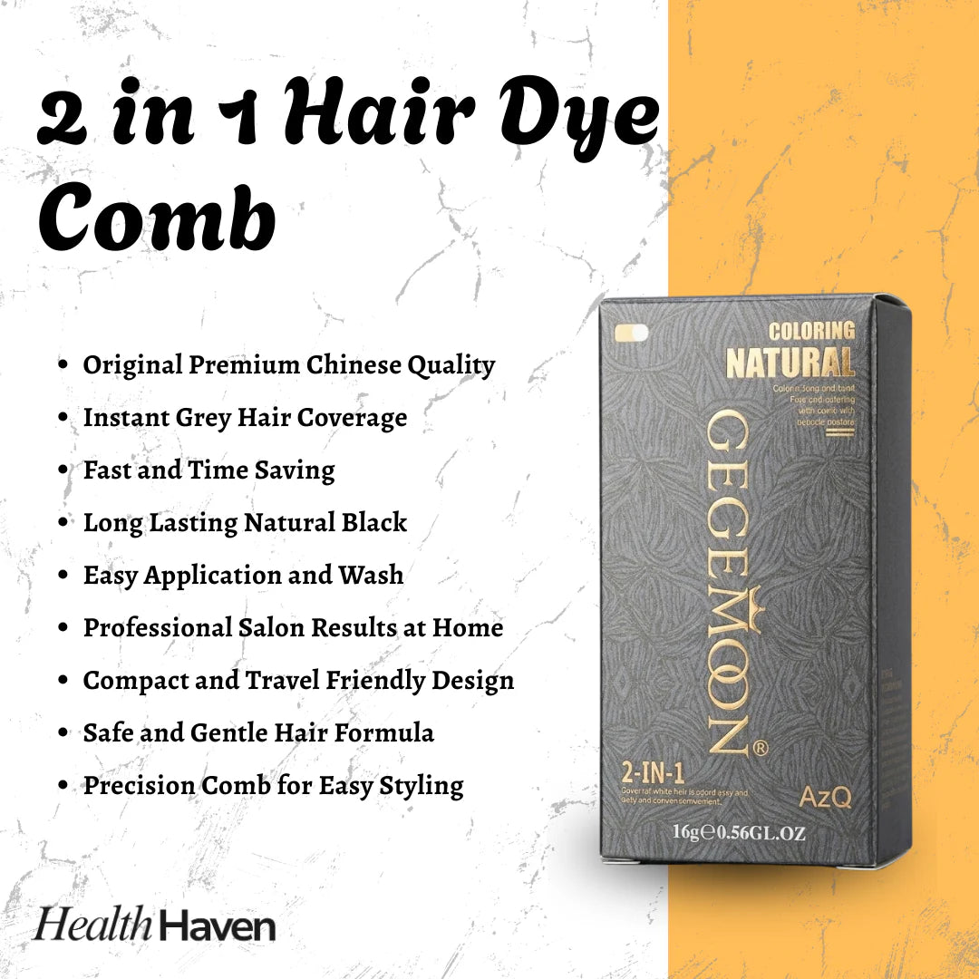 Gegemoon Water and Sweat Proof Hair Comb Dye – Long Lasting, Easy to Use, Safe & Effective Hair Coloring Solution (Black)