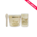 Two jars of Glamorous Face Gold Bleach Cream with a spoon on a white background.