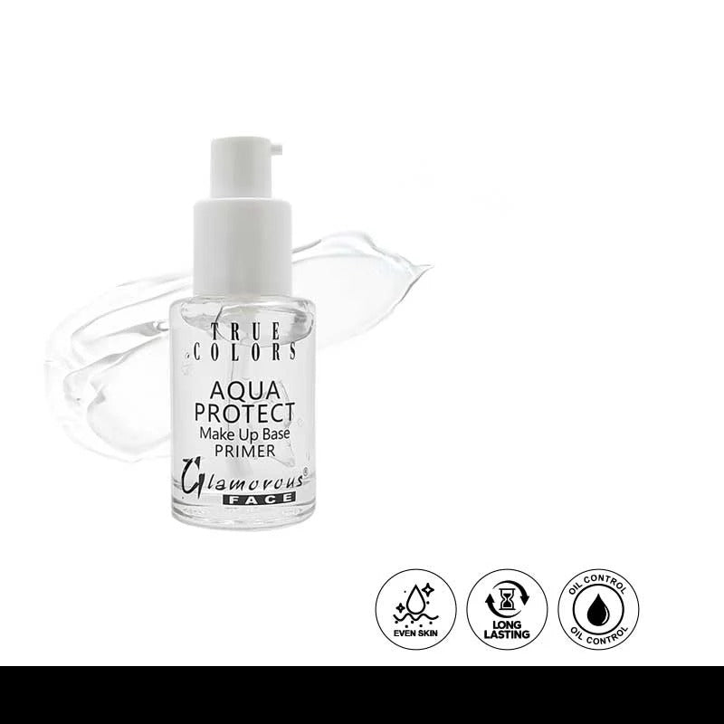 True Colors Aqua Protect makeup base primer bottle on a white background