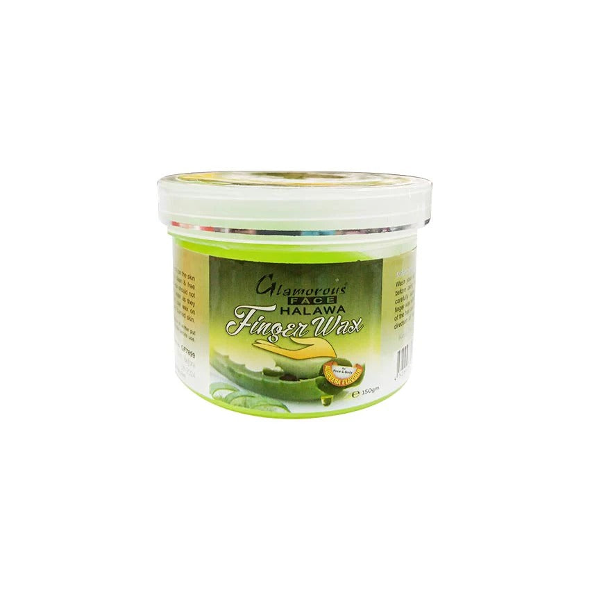 Jar of glamorous halawa finger wax on a white background