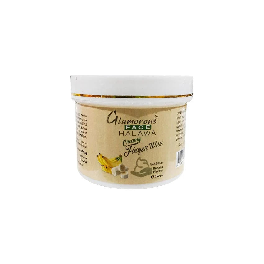 Jar of Glamorous Face Halawa Creamy Finger Wax on a white background