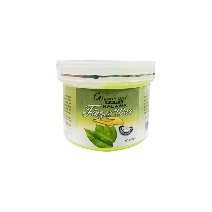 Jar of finger wax with green label on a white background