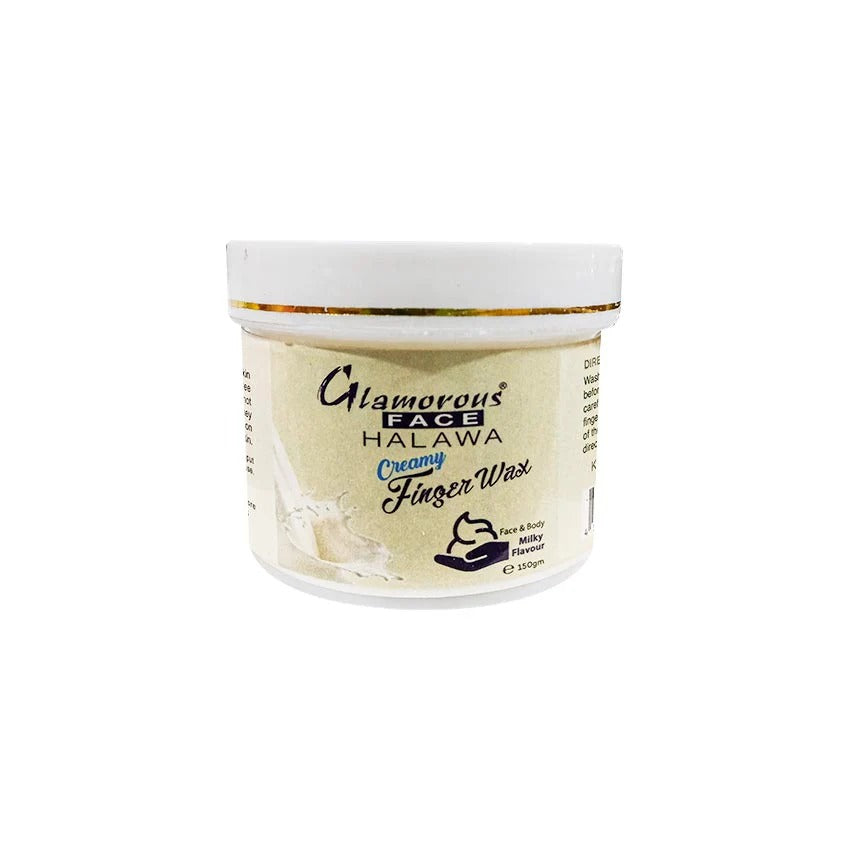 Jar of Glamorous Face Halawa Creamy Finger Wax on a white background