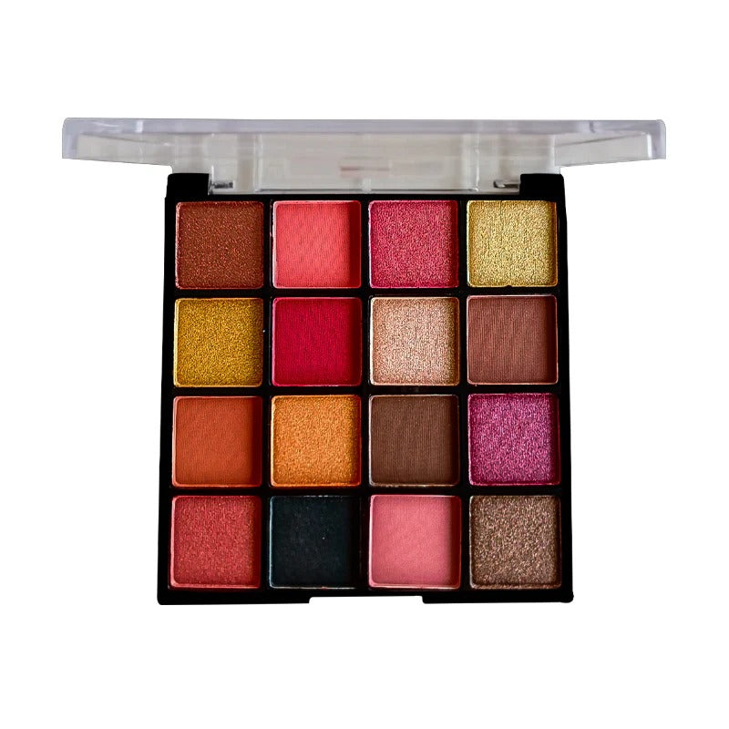 Makeup eyeshadow palette with various colors on a white background