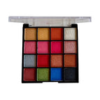 Makeup eyeshadow palette with various colors on a white background