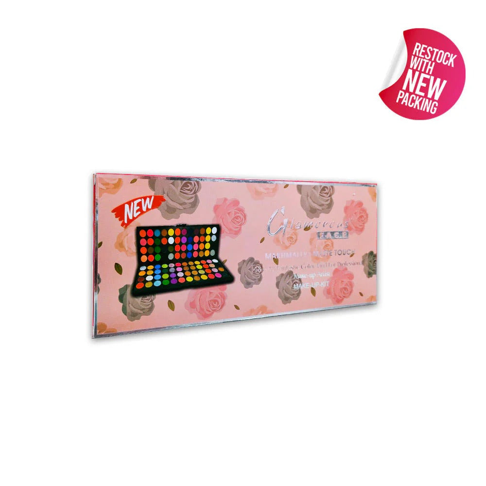 Makeup palette with floral design and 'New' label on a white background