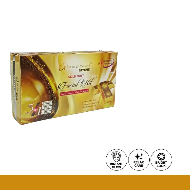 Glamorous Face Gold Dust Facial Kit packaging on a white background