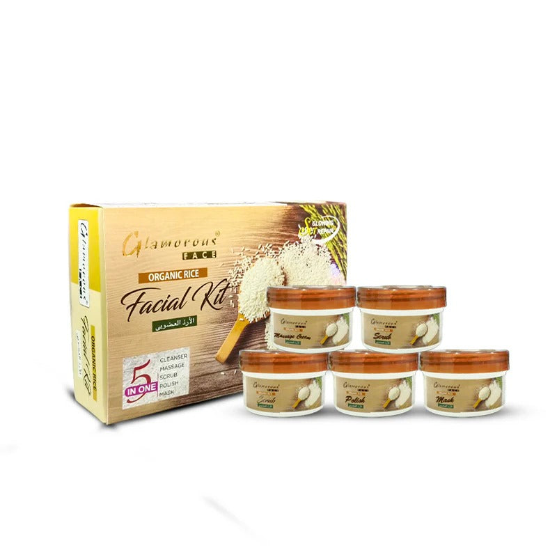 Glamorous Face Organic Rice Facial Kit with packaging and containers on a white background