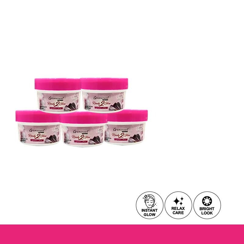Five containers of Glamorous Face 5 In 1 Ready 2 Glow Facial Kit