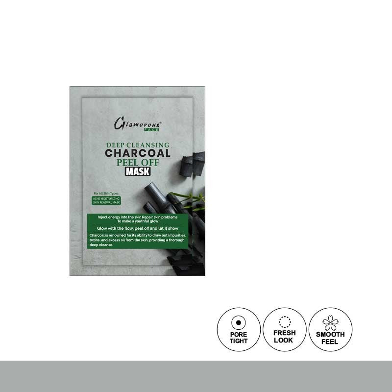 Glamorous Face Deep Cleansing Charcoal Peel Off Mask packaging on a white background