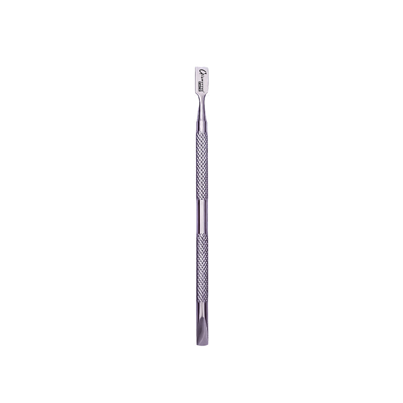 Metal tool with a textured handle on a white background