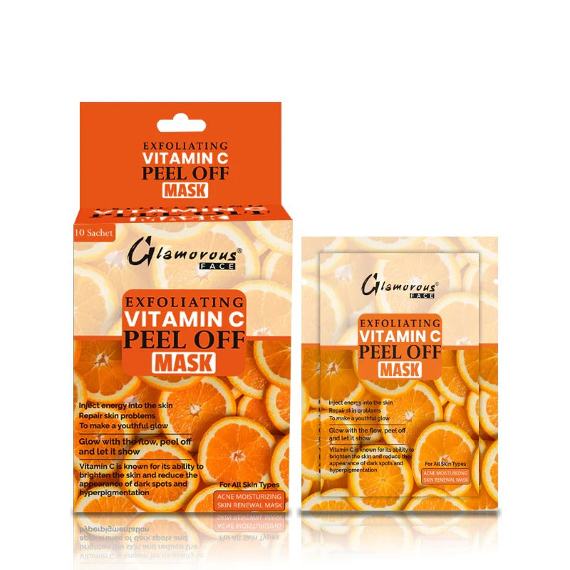 Exfoliating Vitamin C Peel Off Mask packaging with orange slices on a white background
