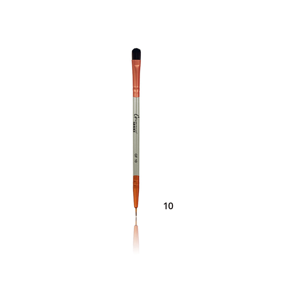 Glamorous Face Eyebrow & Eye Liner brush with a white handle and orange ferrule on a white background