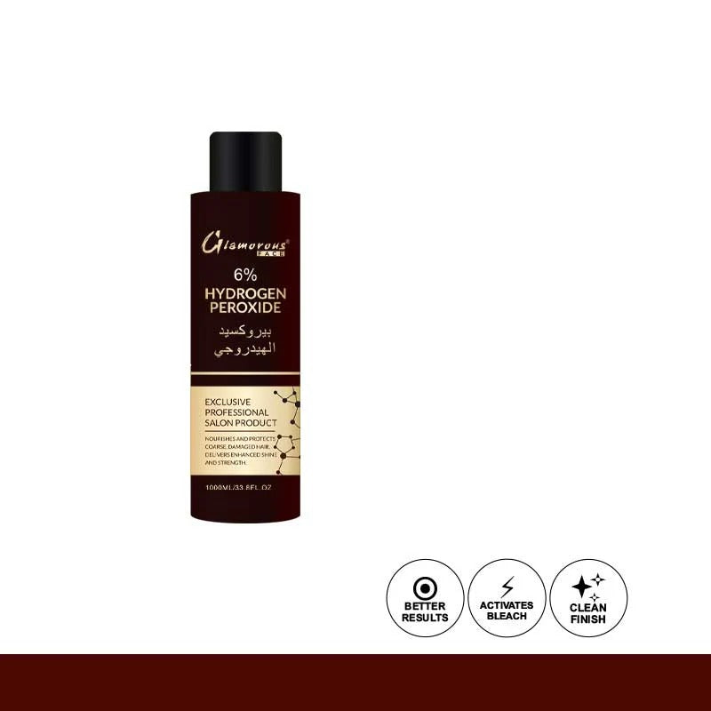 Bottle of Glamorous 6% Hydrogen Peroxide on a white background