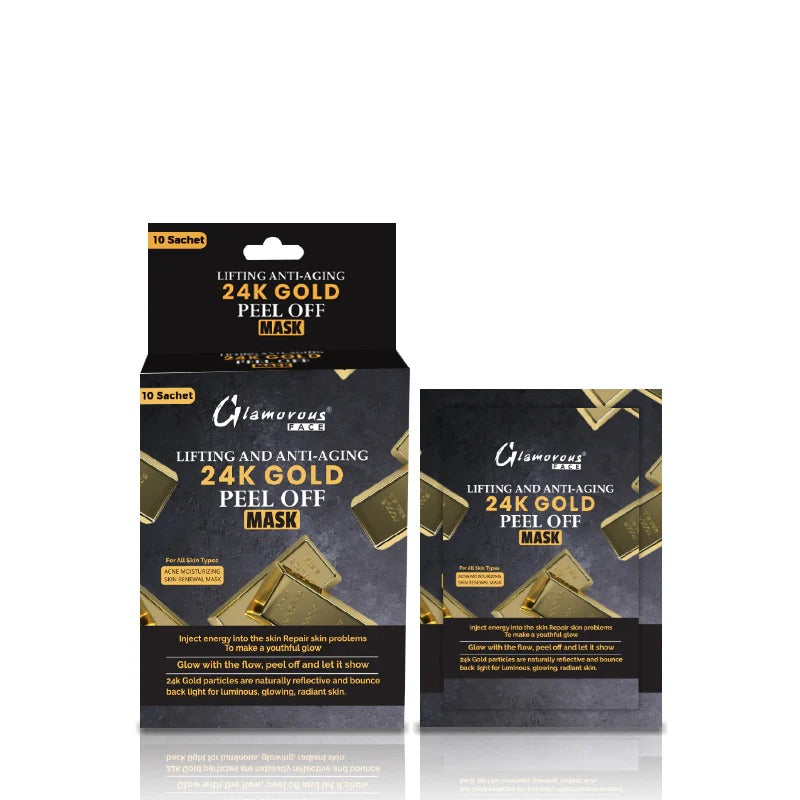 Glamorous Gold 24K Gold Peel Off Mask packaging on a white background