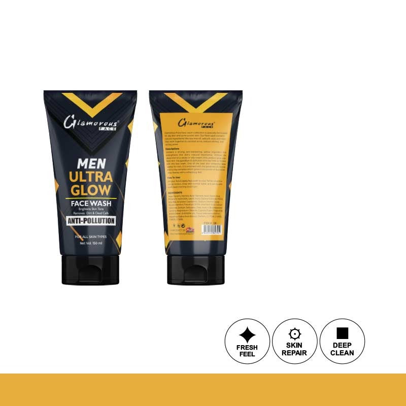 Two bottles of Glamorous Face Men Ultra Glow Face Wash Anti-Pollution