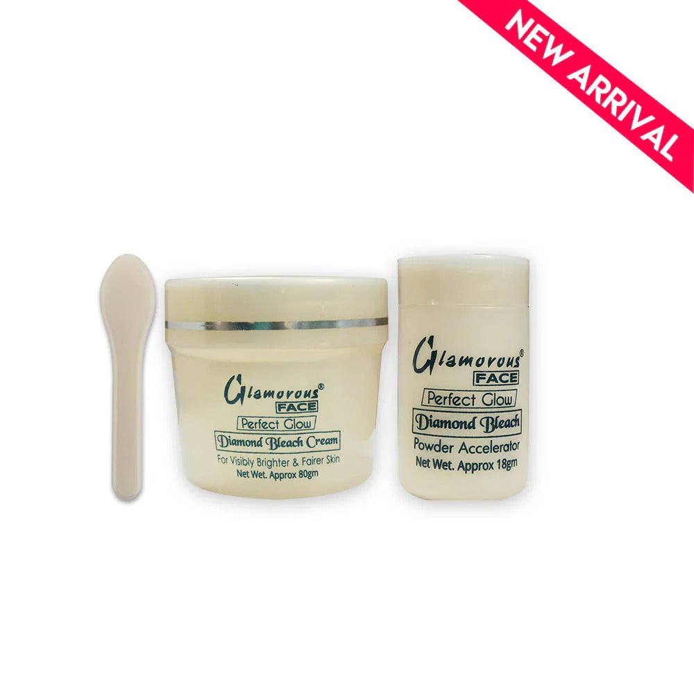 Two jars of Glamorous Face skincare products with a spoon on a white background.