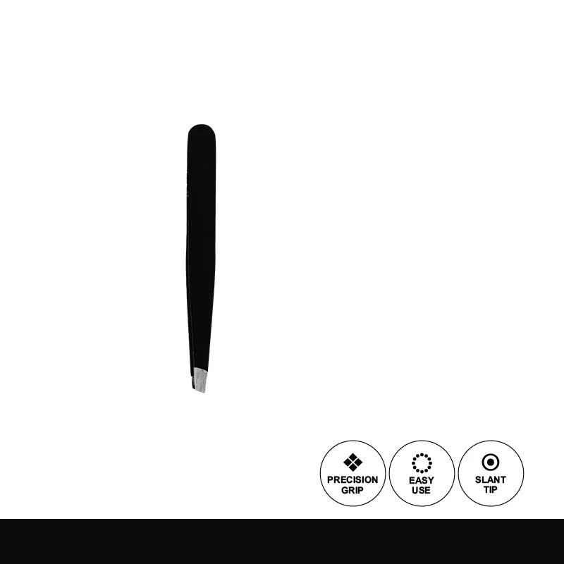 Black tweezers on a white background with icons indicating features.
