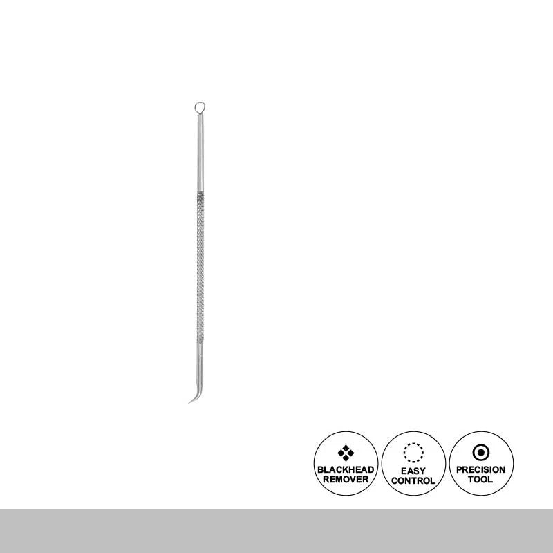 Blackhead remover tool on a white background with icons indicating features.