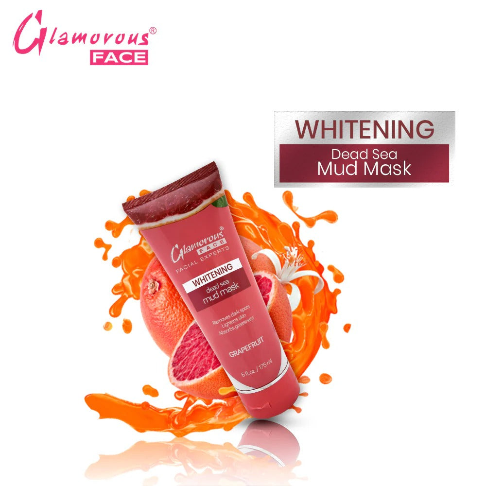 Glamorous Face Whitening Dead Sea Mud Mask with grapefruit flavor on a white background