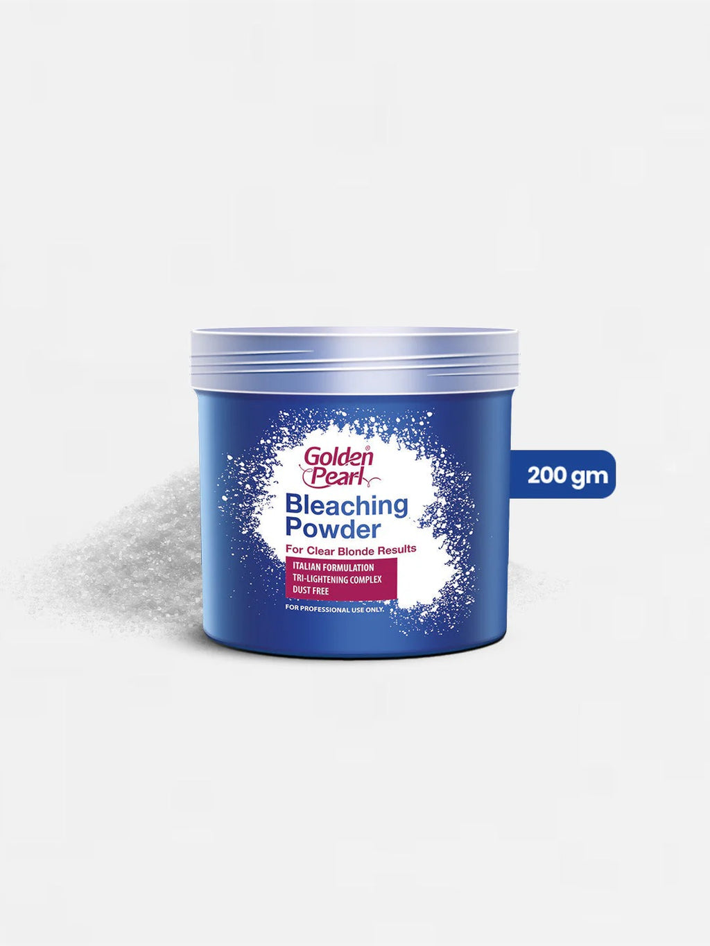 Bleaching powder container with 'Golden Pearl' branding on a white background