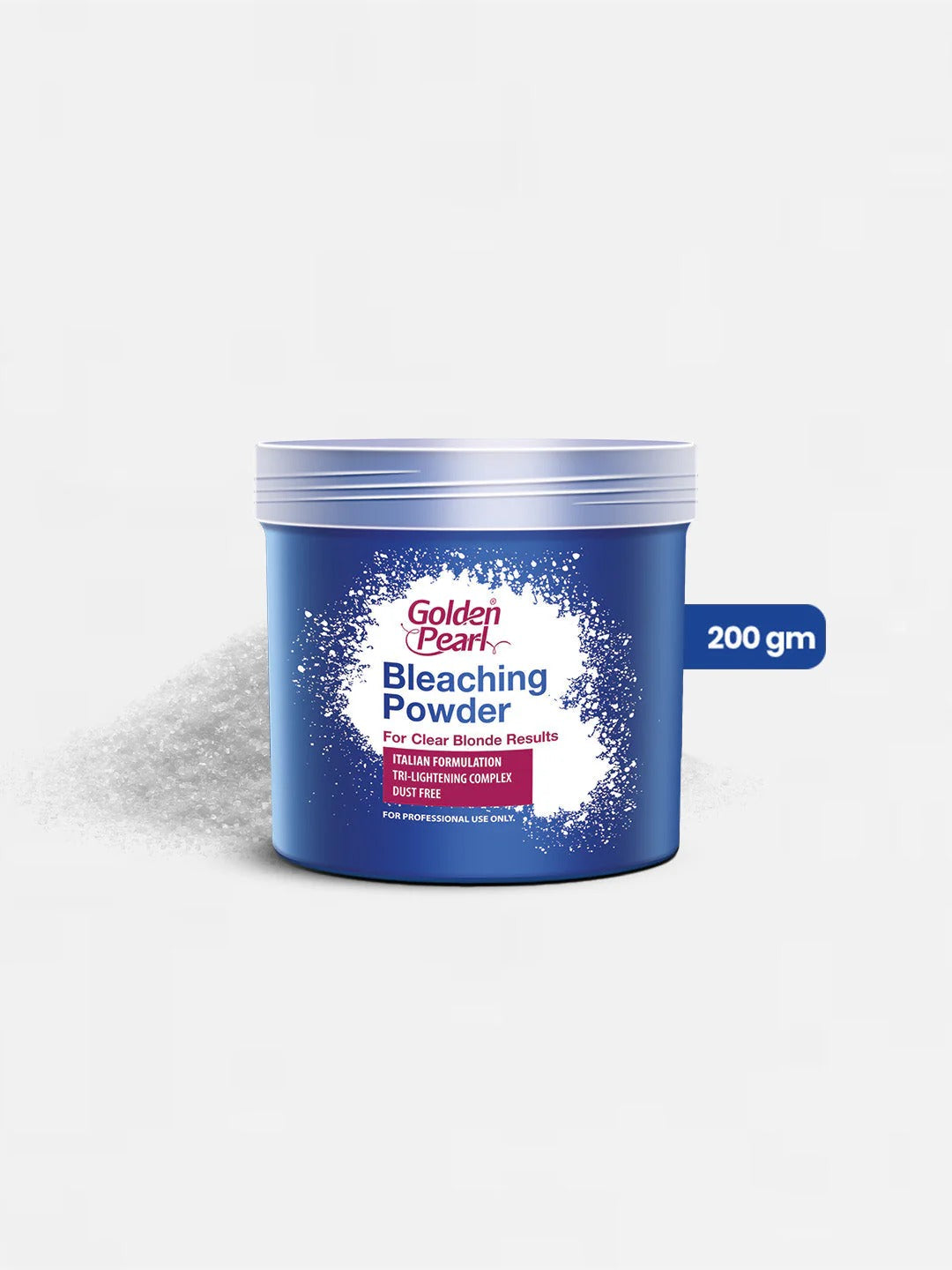 Bleaching powder container with 'Golden Pearl' branding on a white background