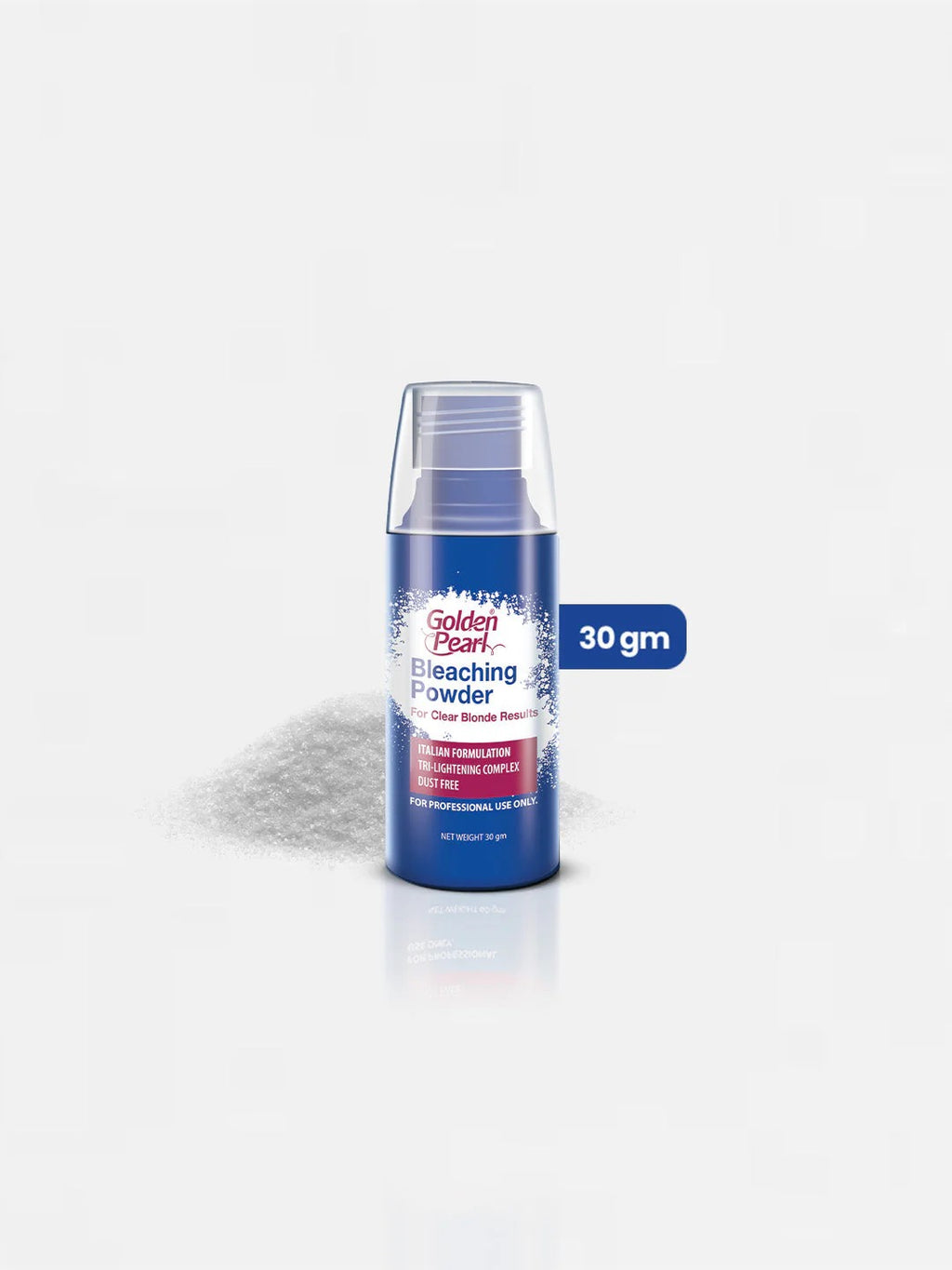 Bottle of Golden Pearl Bleaching Powder on a white background