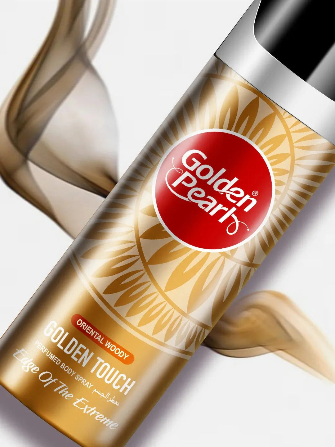 Golden Pearls body spray bottle on a white background