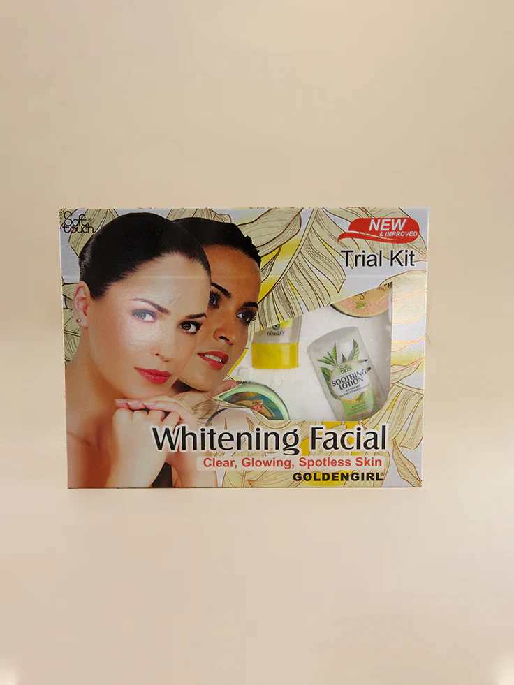 Packaging of a Whitening Facial kit with a woman's face on it, featuring the brand 'Goldengirl'.