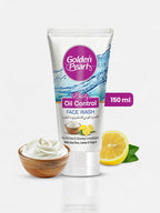 Golden Pearl Dolly Oil Control Face Wash tube with lemon and aloe vera elements on a white background