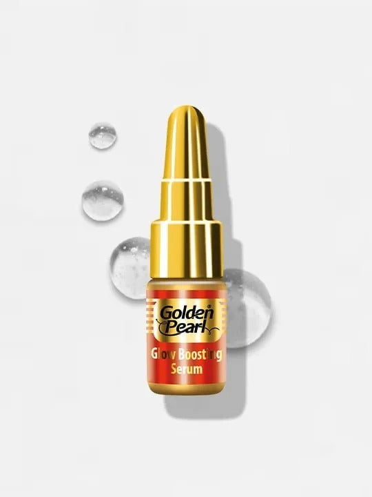 Golden Pearl Glowy Boosting Serum bottle on a light gray background