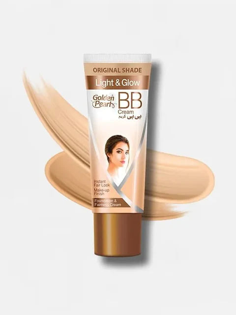 Golden Pearls BB Cream tube with a swatch on a light gray background