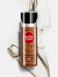 Golden Pearl Oud perfume spray bottle on a white background with smoke effect
