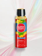 Goldenseal body spray bottle with colorful label on a gradient background