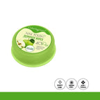 Green container of nail polish remover wipes with apple scent on a white background