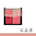 Makeup palette with blush shades and brand name on a white background