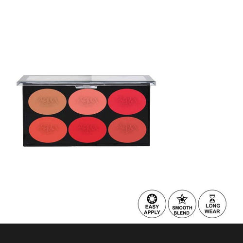 Makeup palette with red and brown shades on a white background