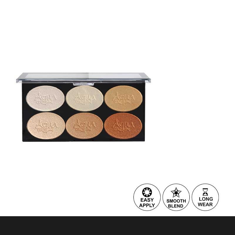 Makeup palette with six circular discs on a white background, featuring the brand 'Aqua Color Line'.