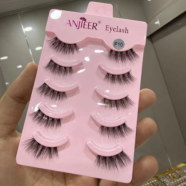 Set of false eyelashes in a pink packaging with 'ANJIEER' branding.