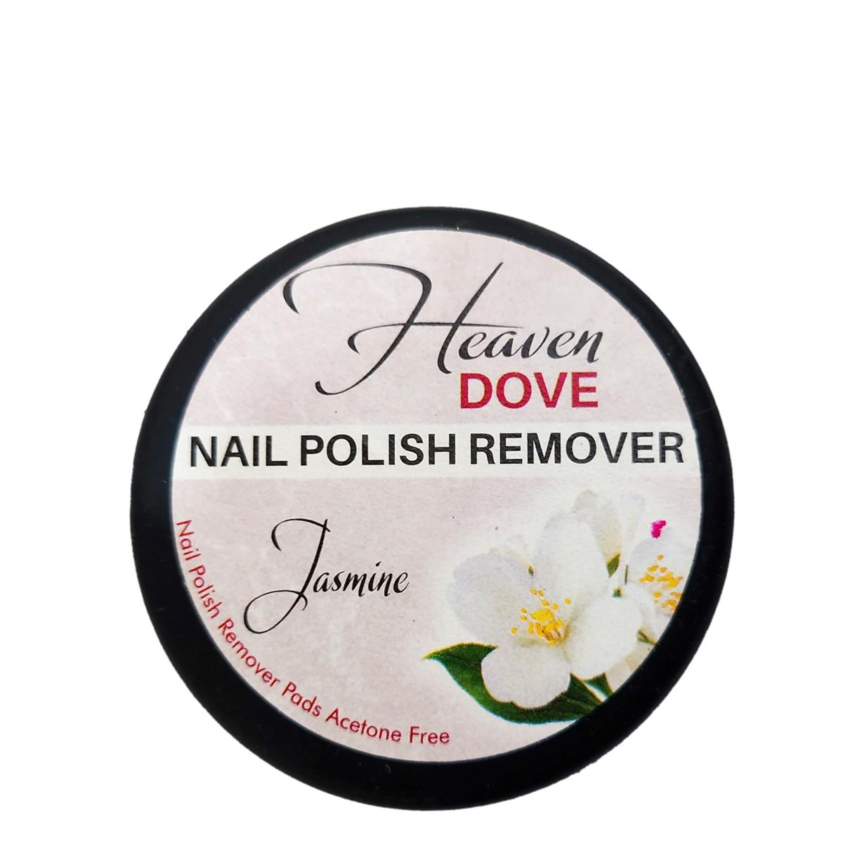Heaven Dove nail polish remover container with a jasmine flower on a white background