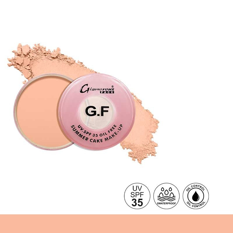 Makeup compact with 'Glamorous Face' branding on a white background