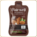 Hairwell shampoo hair color packet with almonds on a white background
